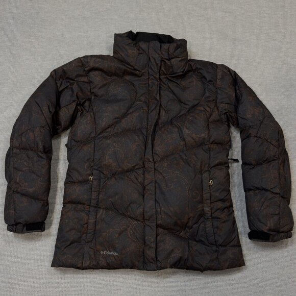 Columbia Womens Titanium 550 Jacket Black Brown Paisley 2 Way Zip Ski Coat Sz M - Picture 3 of 16